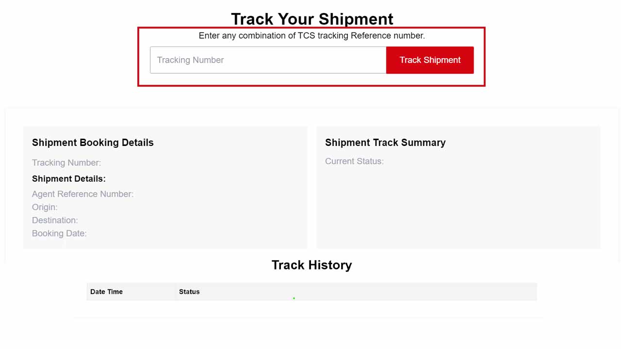 TCS official tracking portal interface