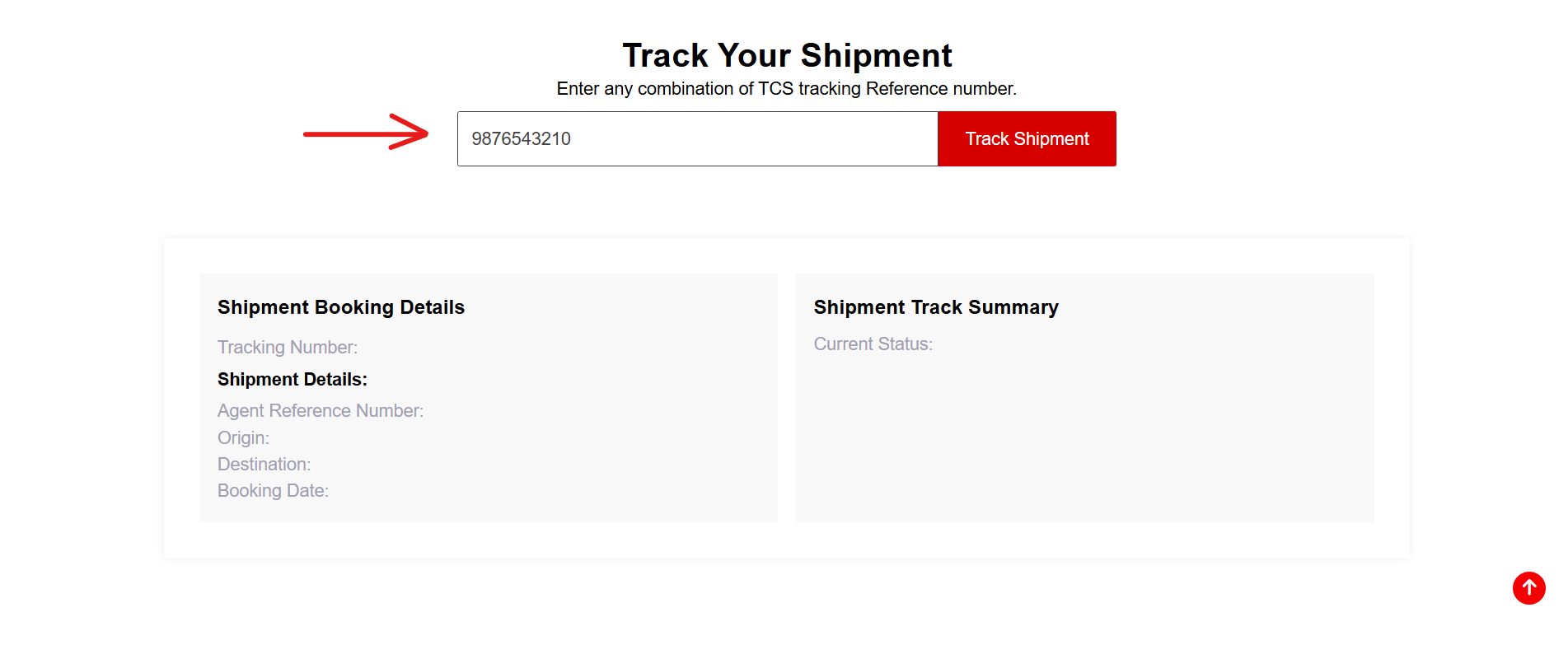 Entering CN tracking number in the input field